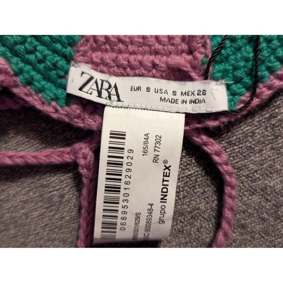 Pink & Green Crochet Bralette By Zara S Cotton Blend Adjustable Ties Geometric - Picture 5 of 6